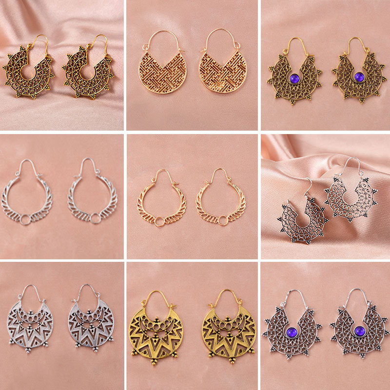 Ethnic Fashion Instagram - أقراط منحوتة هندسية مجوفة على شكل